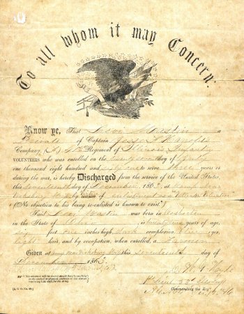Levi Mastin's Civil War Discharge 1863