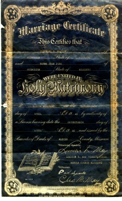 Clifford Dean Mastin and Norma Jean Jobe marriage
	 certificate